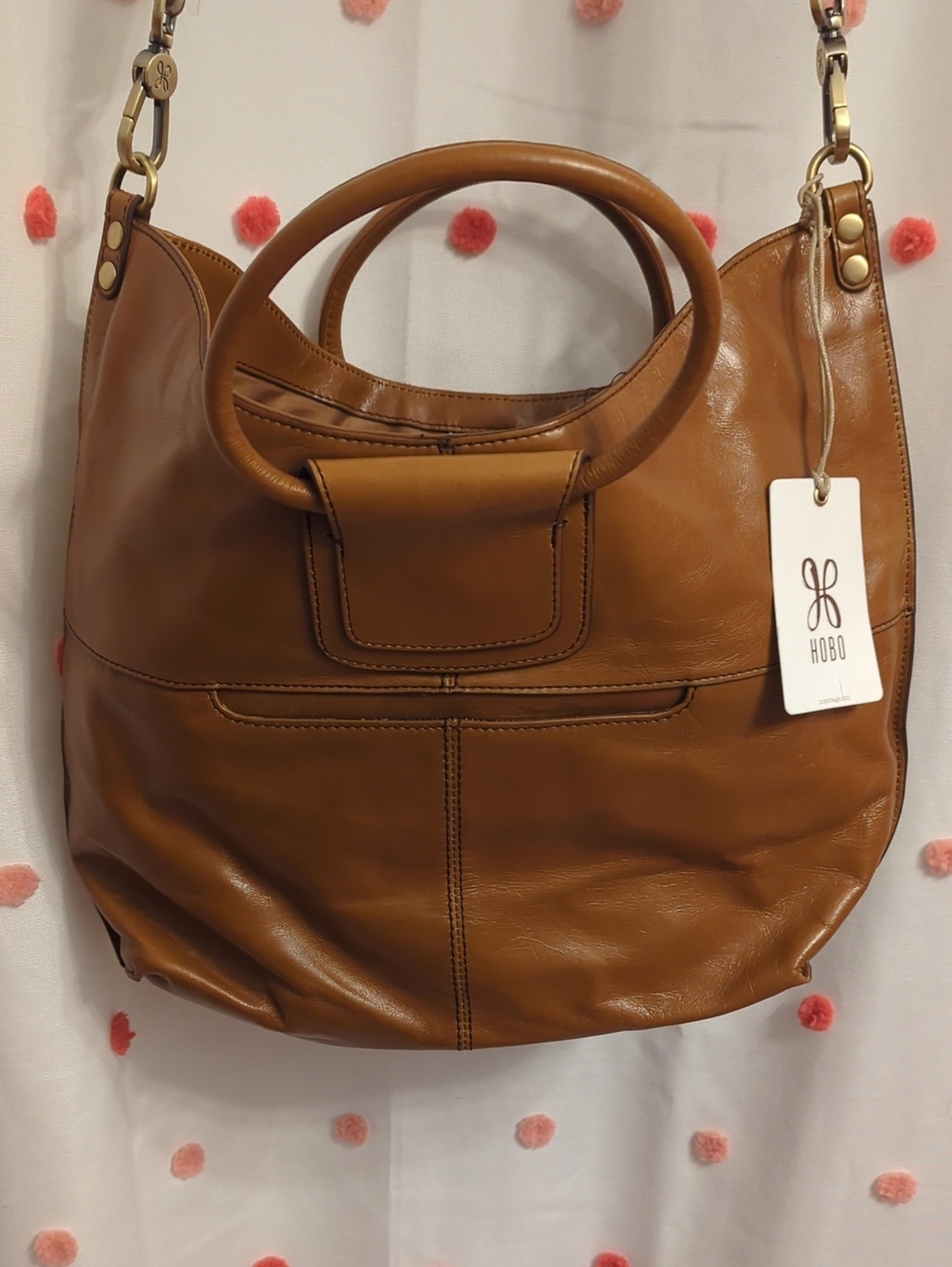 HOBO Cognac Leather Ring-Handle Hobo Bag